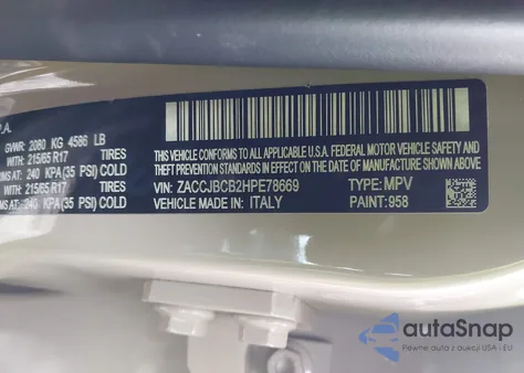 2017 Jeep Renegade Deserthawk 4X4 z USA, uszkodzony, nr VIN ZACCJBCB2HPE78669